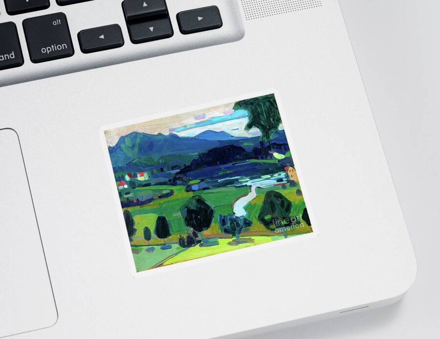Murnau Sticker featuring the painting Murnau, View over the Staffelsee, summer 1908 by Wassily Kandinsky