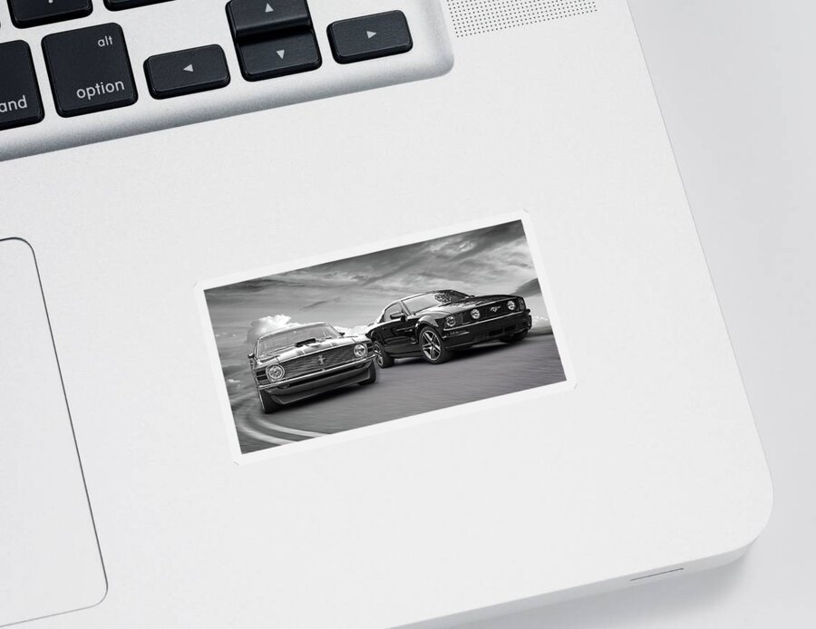 Mustang Sticker featuring the photograph Mustang Buddies in Black and White by Gill Billington