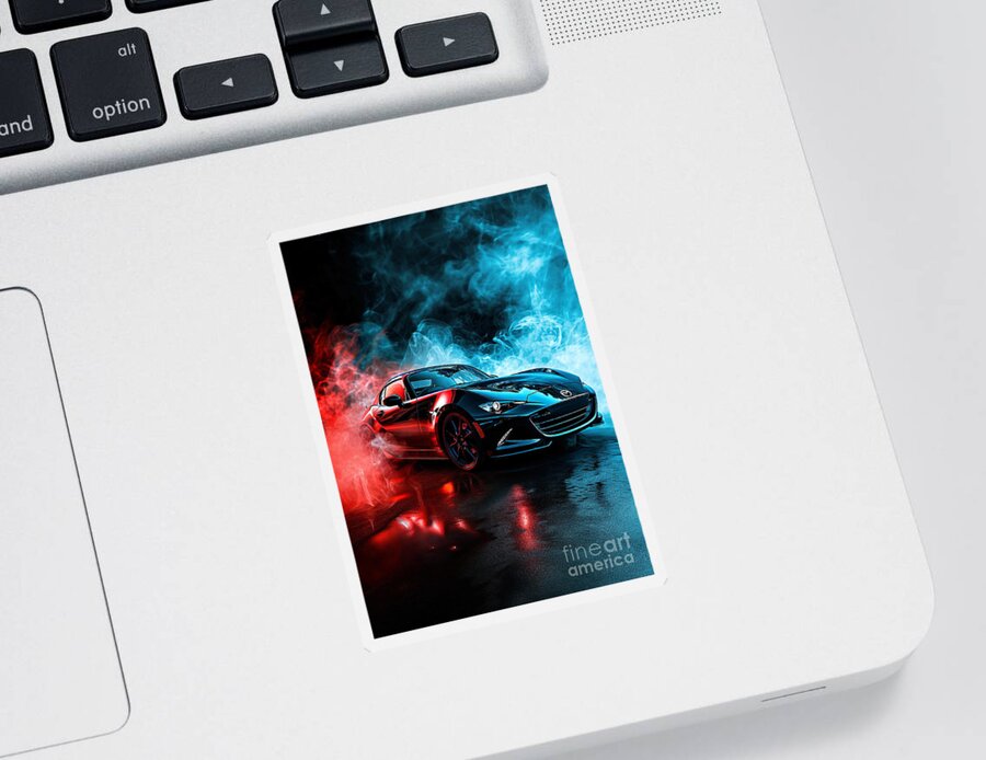 Car Sticker featuring the digital art MX-5 Refined Fire Mazda MX-5 RF in Epic Smoke by Clark Leffler