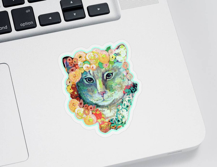 Cat Sticker featuring the painting My Cat Naps in a Bed of Roses by Jennifer Lommers