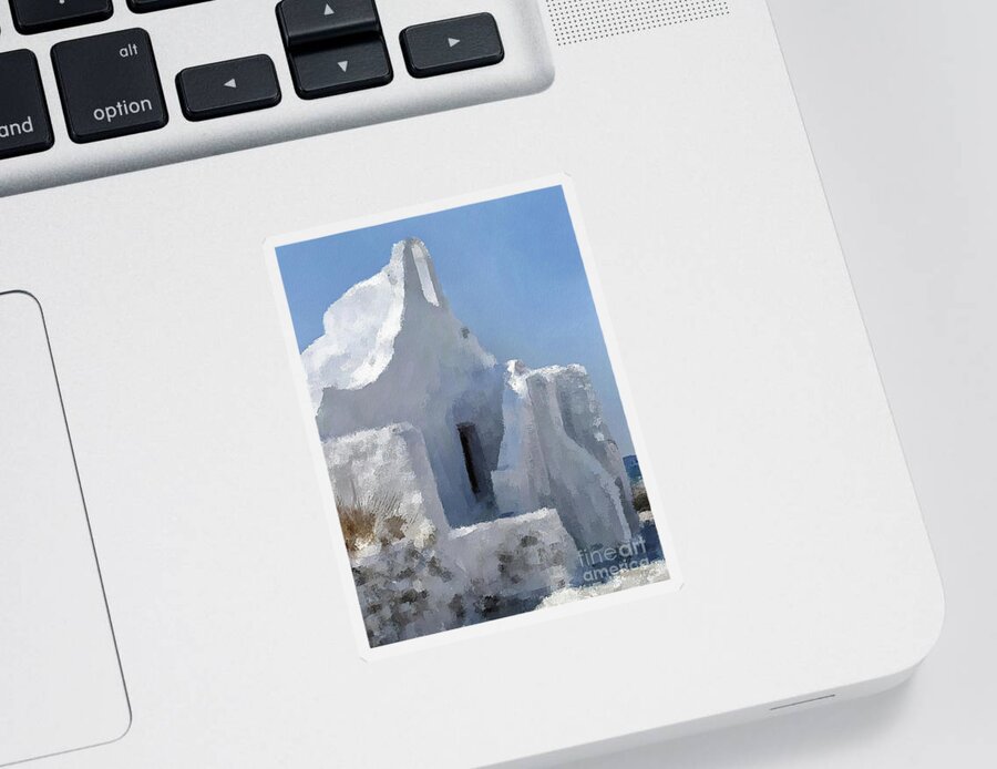 Greece Sticker featuring the digital art Mykonos Church by Lois Bryan