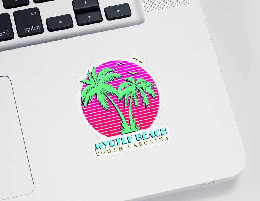 Myrtle Beach Retro Palm Trees Sunset Sticker by Megan Miller - Pixels Merch