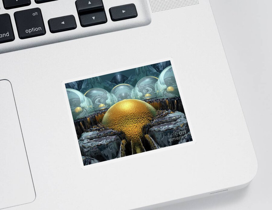 Sci Fi Sticker featuring the digital art Mysterious Golden Orb by Phil Perkins
