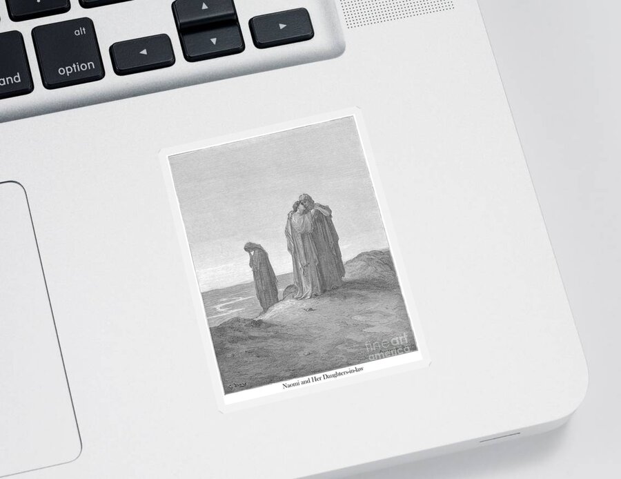 Naomi Sticker featuring the drawing Naomi and Her Daughters-In-Law by Gustave Dore v1 by Historic illustrations