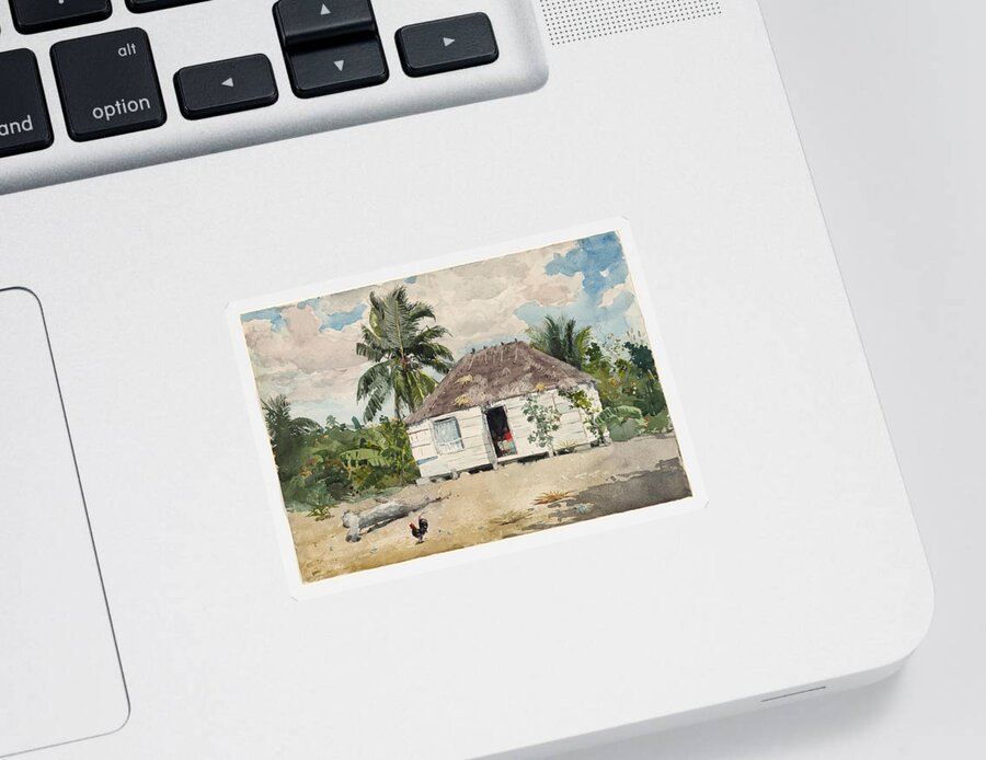 Winslow Homer Sticker featuring the drawing Native hut at Nassau by Winslow Homer