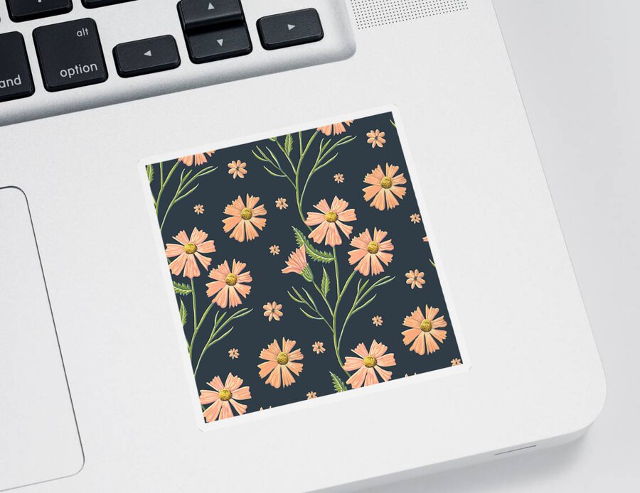 Botanical Sticker featuring the painting Navy and Blush Wildflower Floral - Art by Jen Montgomery by Jen Montgomery