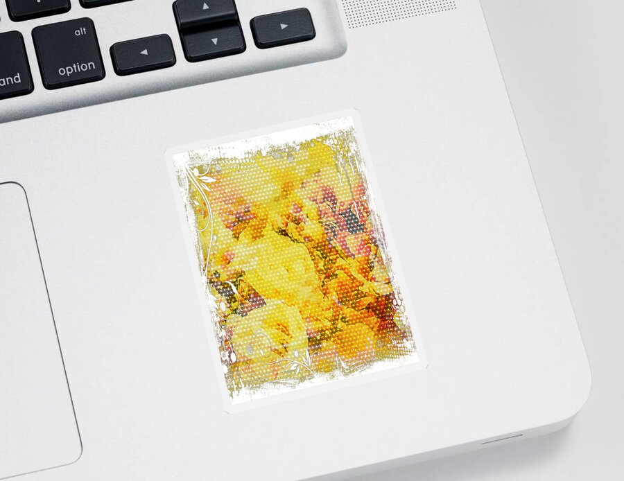 Needlepoint Abstract Photograph Dots White Frame Antique Leaves Flowers Yellow Brown Sandiego California Iphone Ipad-air Sticker featuring the digital art Needlepoint Abstract by Kathleen Boyles