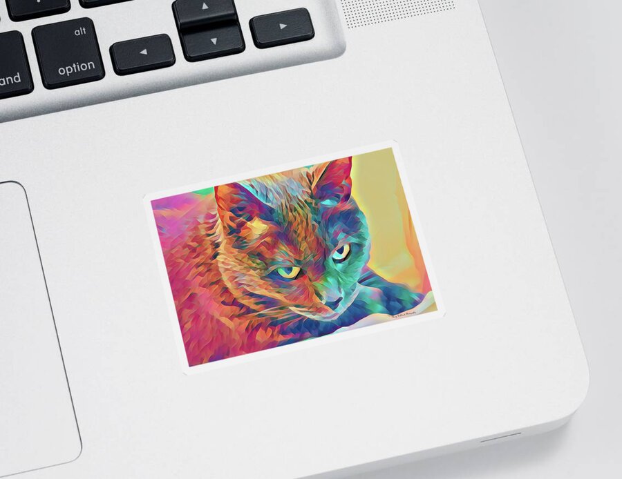 Cat Sticker featuring the photograph Neon Cat 2 by Mary Walchuck