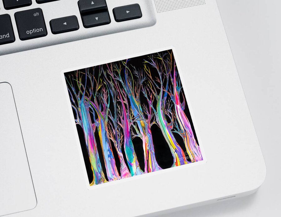 Trees Forest Rainbow Colors Ectalyptus Sticker featuring the painting Neon Eucalyptus Bare Branches 7746 by Priscilla Batzell Expressionist Art Studio Gallery