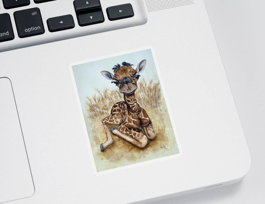 Baby Giraffe Sticker featuring the painting New Born Baby Giraffe by Kelly Mills