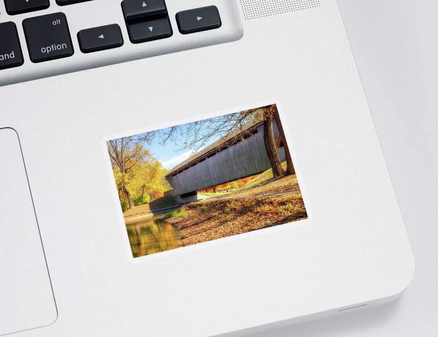 New Brownsville Covered Bridge Sticker featuring the photograph New Brownsville Covered Bridge - Columbus, Indiana by Susan Rissi Tregoning