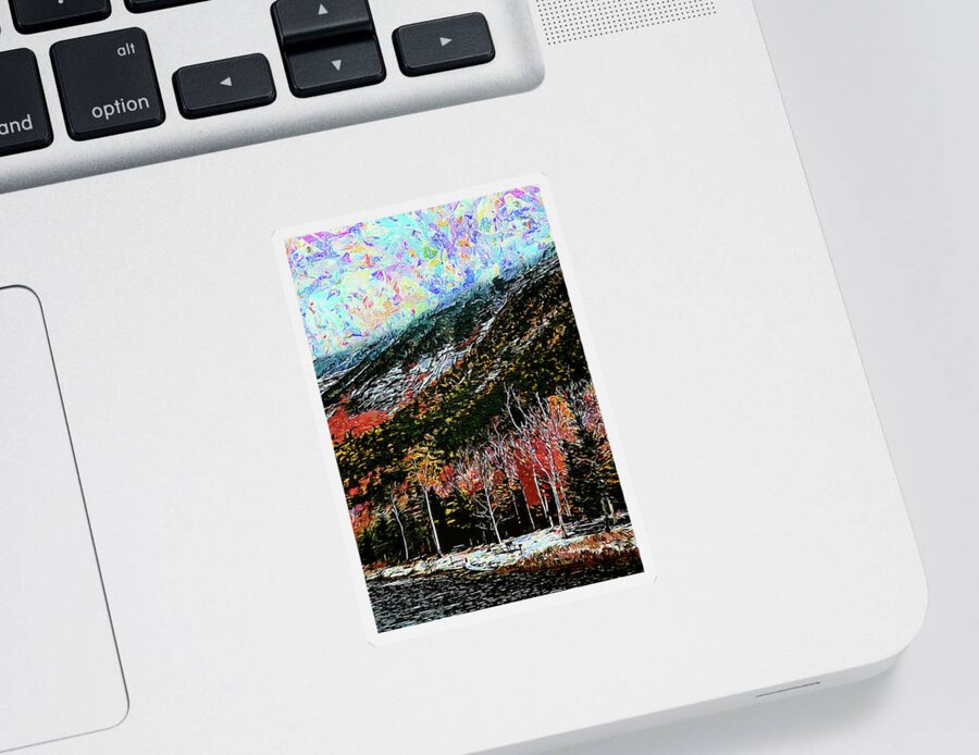 New Hampshire Sticker featuring the painting New Hampshire Landscape - 10 by AM FineArtPrints