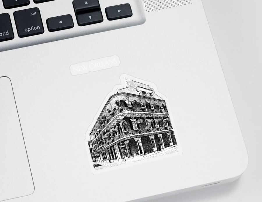 Architecture Sticker featuring the digital art New Orleans Skyline French Quarter - Silver by DB Artist