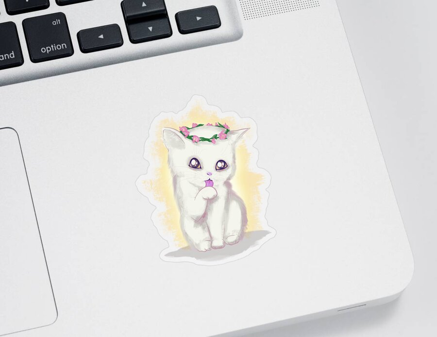 Kitty Sticker featuring the drawing New Queen by Ludwig Van Bacon