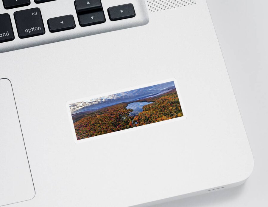 Vermont Sticker featuring the photograph Newark Pond Vermont Fall Reflection Panorama by John Rowe