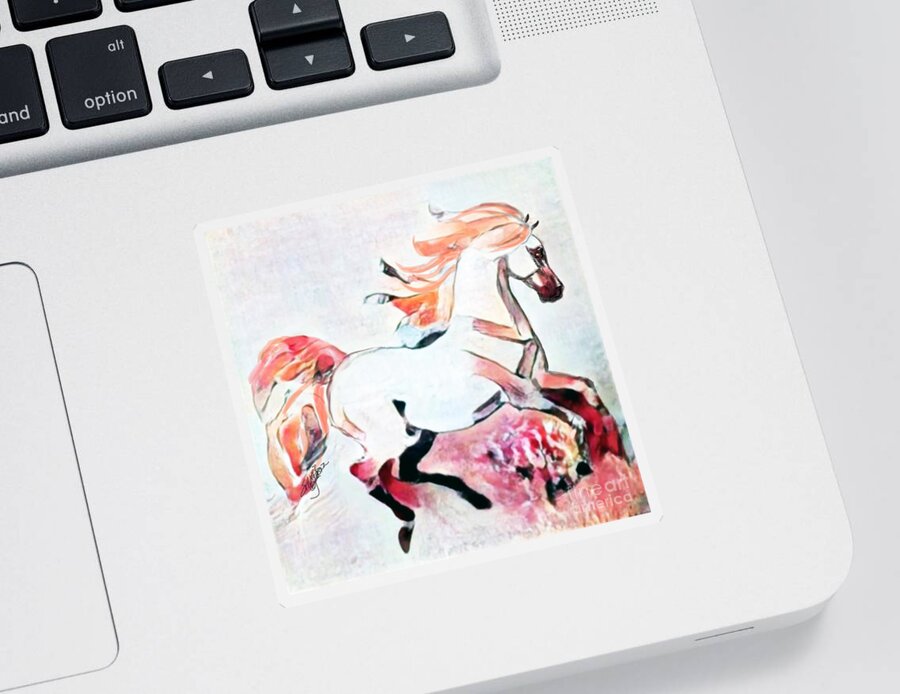 Equestrian Art Sticker featuring the digital art NFT Cantering Horse 004 by Stacey Mayer by Stacey Mayer