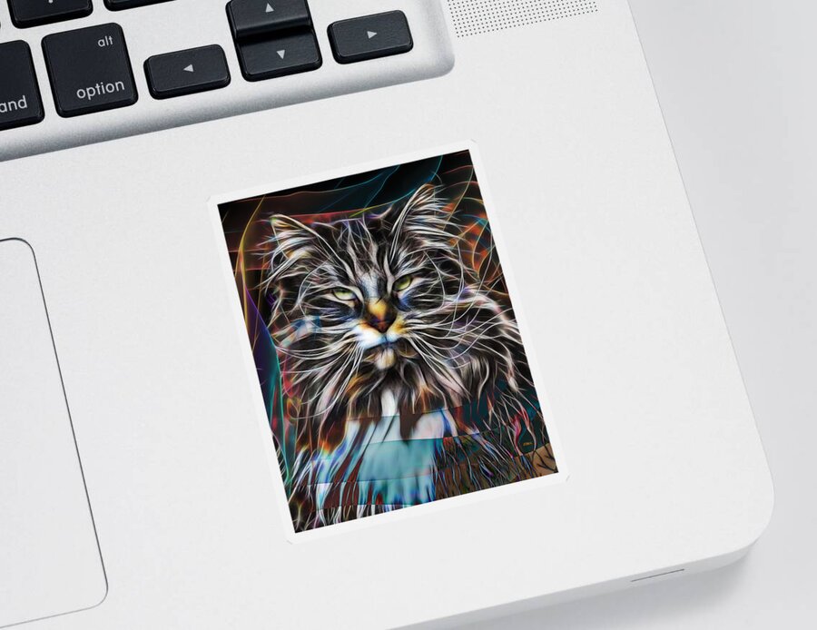 Cat Sticker featuring the digital art Night Hunter by Studio B Prints