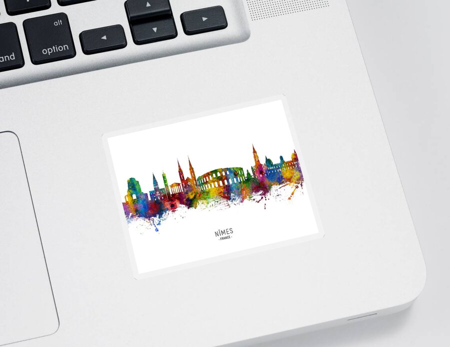 Nîmes Sticker featuring the digital art NImes France Skyline #10 by Michael Tompsett
