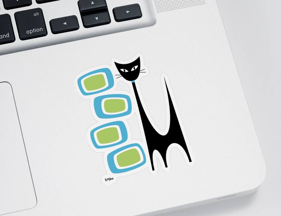 Atomic Sticker featuring the digital art No Background Atomic Cat Blue Green by Donna Mibus