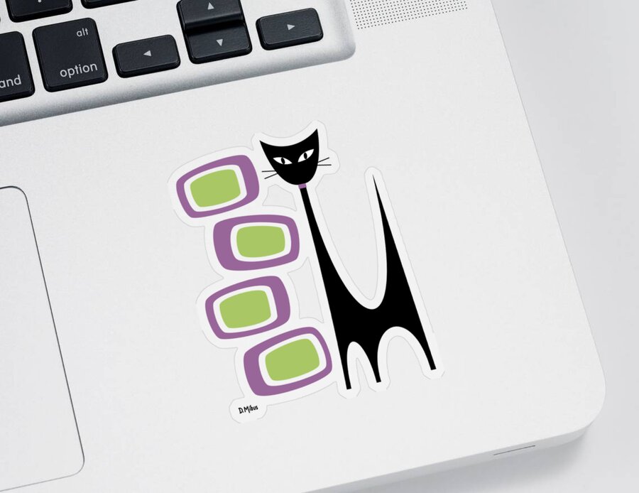 Atomic Sticker featuring the digital art No Background Atomic Cat Purple Green by Donna Mibus