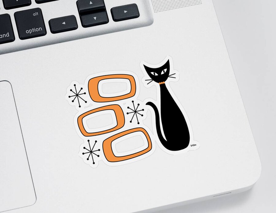 Mid Century Modern Sticker featuring the digital art No Background Cat with Oblongs Orange by Donna Mibus