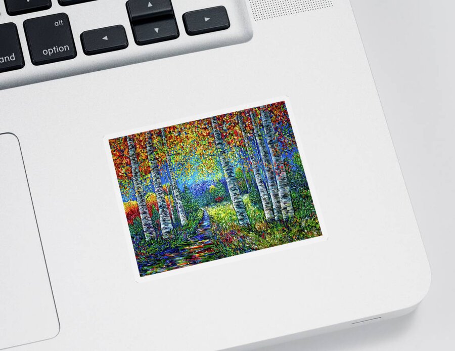 Nature Sticker featuring the painting Nocturne Blue with Aspen Trees by OLena Art