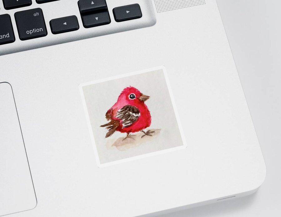 Red Bird Sticker featuring the painting Not So Angry Bird by Tracy Hutchinson