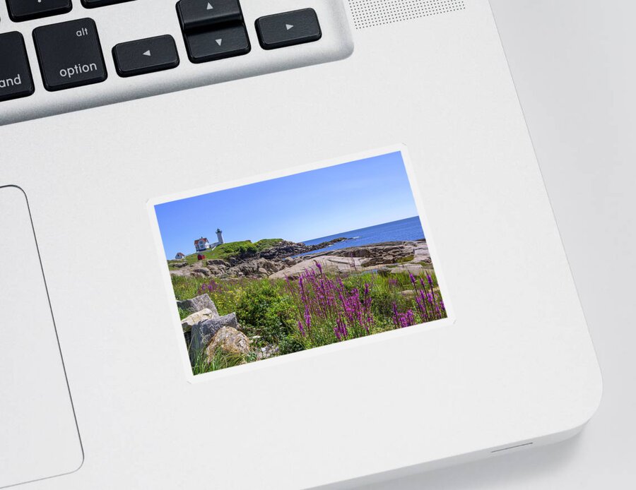 Maine Sticker featuring the photograph Nubble Light Flowers by Chris Whiton