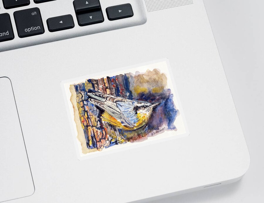 Bird Sticker featuring the painting Nuthatch by Elizabeth Palmer