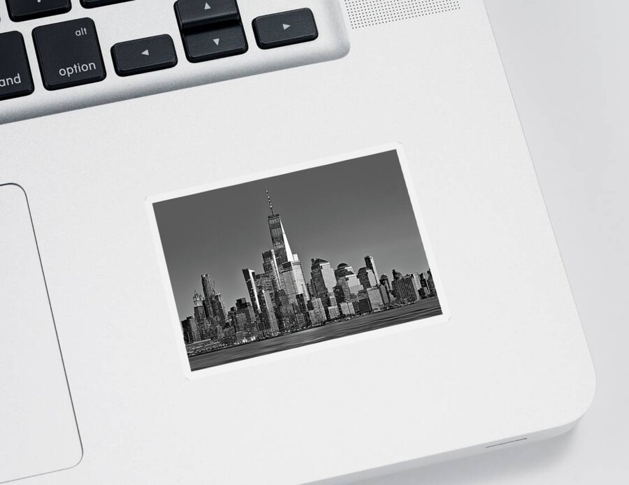 World Trade Center Sticker featuring the photograph NYC Skyline World Trade Center BW by Susan Candelario