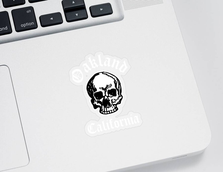 Oakland Sticker featuring the photograph Oakland California Hardcore Streets Urban Streetwear White Skull, White Text Super Sharp PNG 3 by Kathy Anselmo
