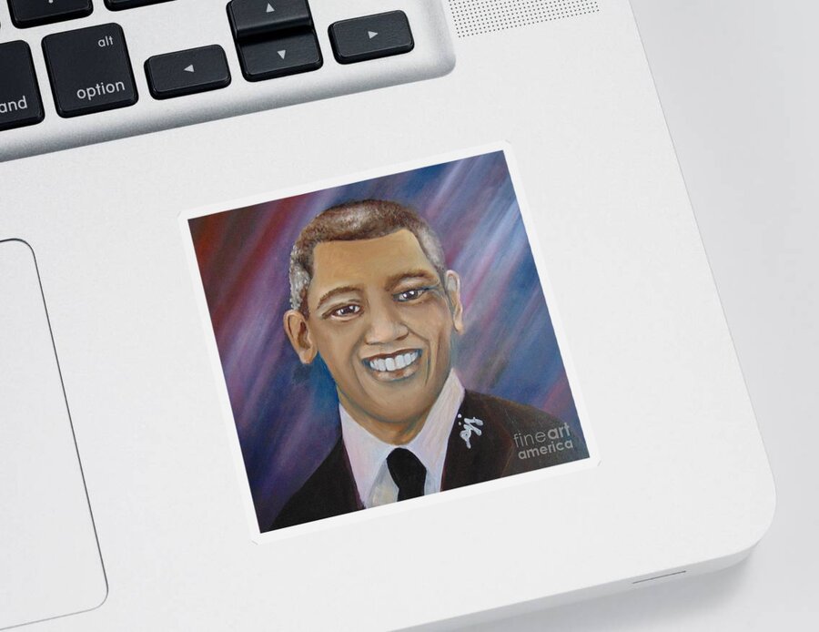 Presidents Sticker featuring the painting Obama Portrait by Saundra Johnson