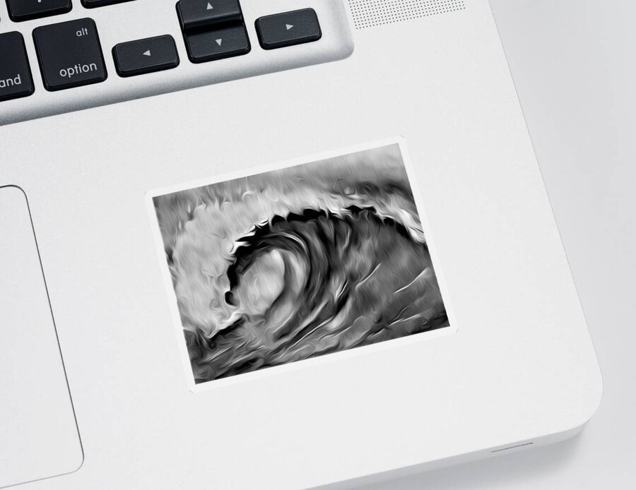 Ocean Wave Sticker featuring the digital art Ocean Wave Abstract - B/W by Ronald Mills