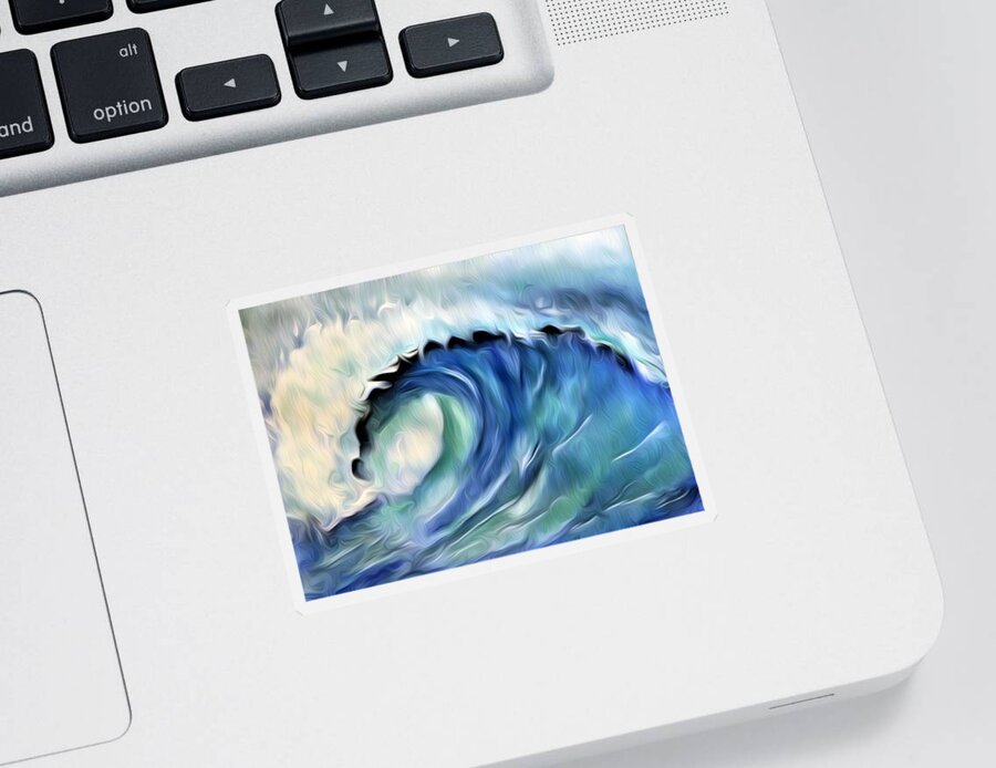 Ocean Wave Sticker featuring the digital art Ocean Wave Abstract - Blue by Ronald Mills