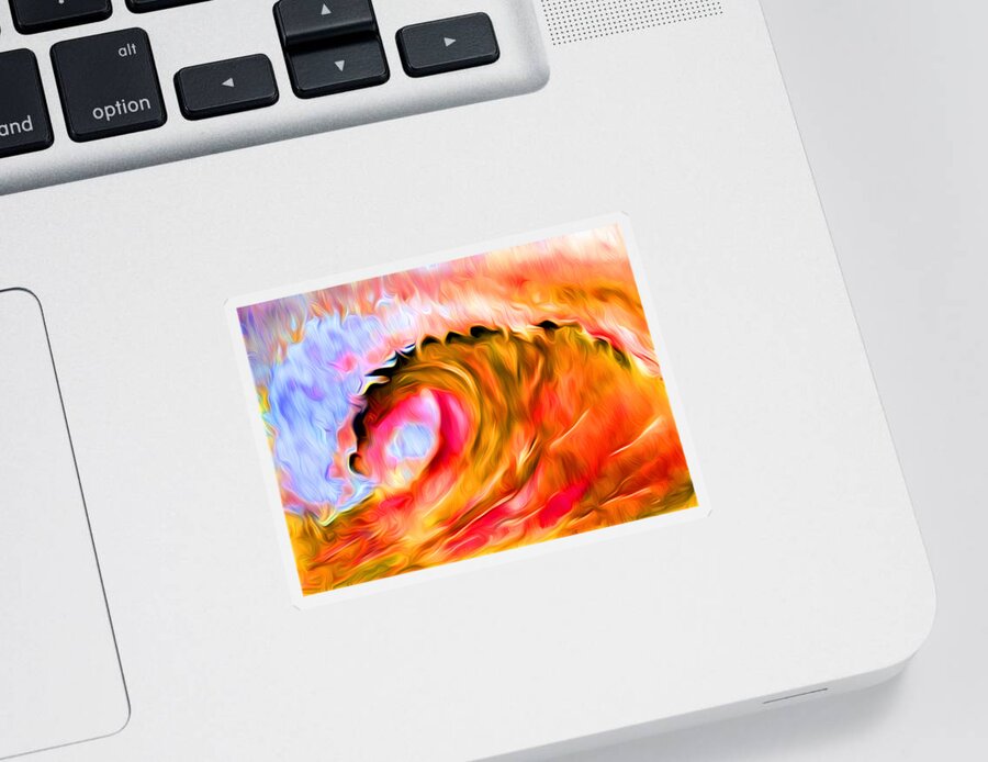 Ocean Wave Sticker featuring the digital art Ocean Wave in Flames by Ronald Mills