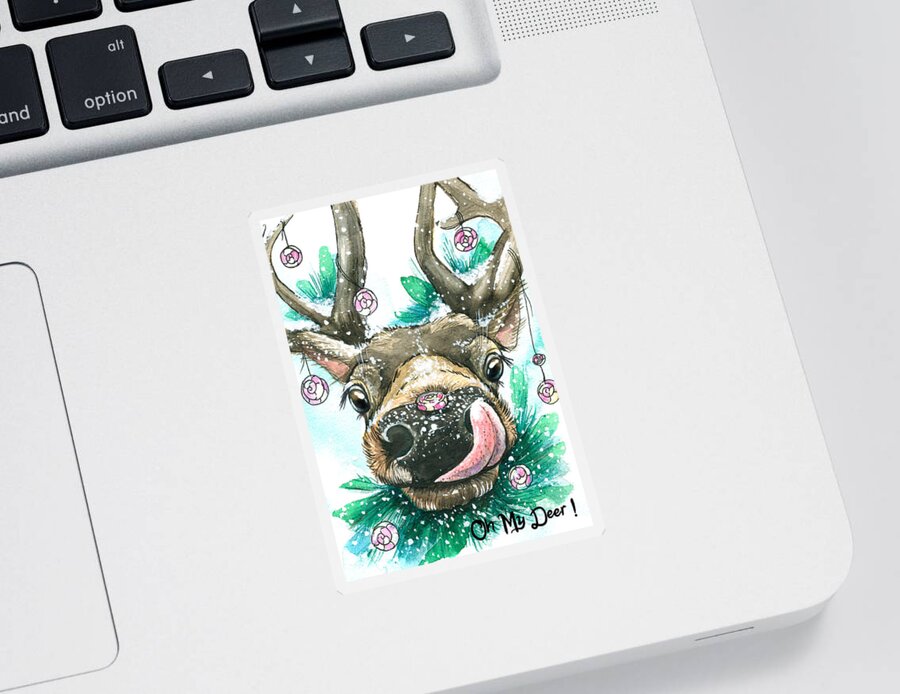 Cute Sticker featuring the painting Oh My Deer by Miki De Goodaboom