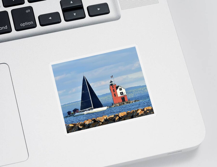 Ohana Sticker featuring the photograph Ohana Finish with Lighthouse BYC Mac 2020 by Michael Thomas