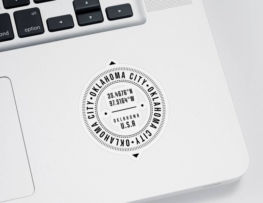 Oklahoma City Sticker featuring the digital art Oklahoma City, Oklahoma, USA - 1 - City Coordinates Typography Print - Classic, Minimal by Studio Grafiikka