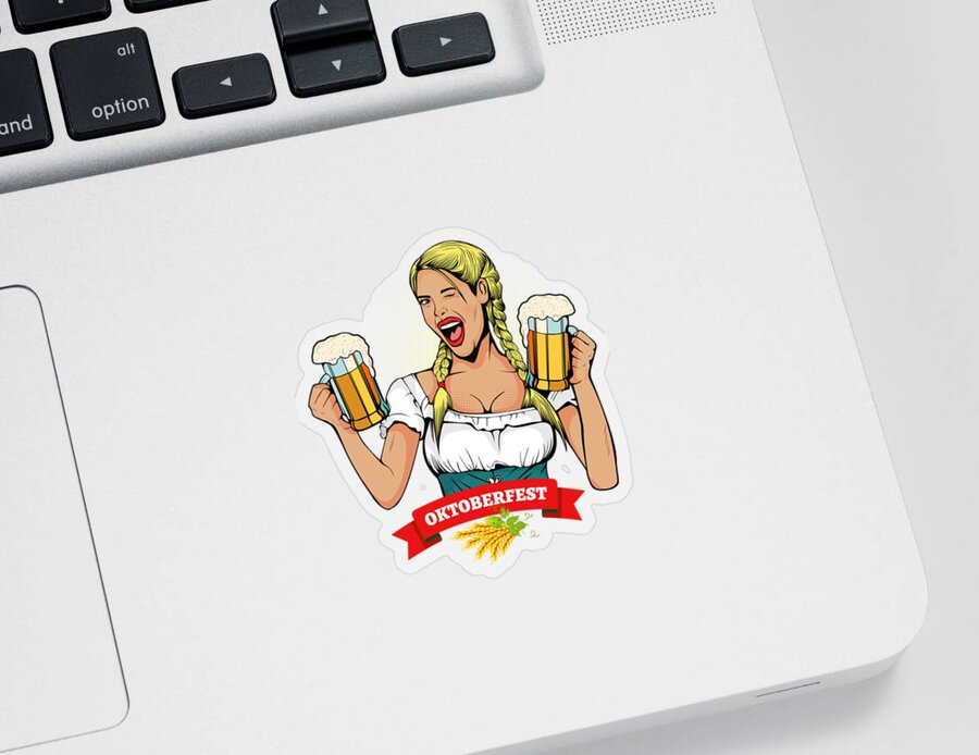 Beer Sticker featuring the digital art Oktoberfest German Waitress Kellner by Flippin Sweet Gear