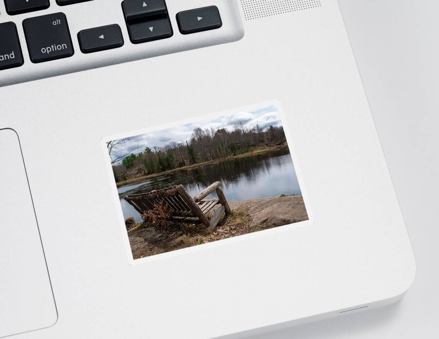 Cooper's Falls Trail Sticker featuring the photograph Old Bench Overlooking a Lake in Ontario by John Twynam