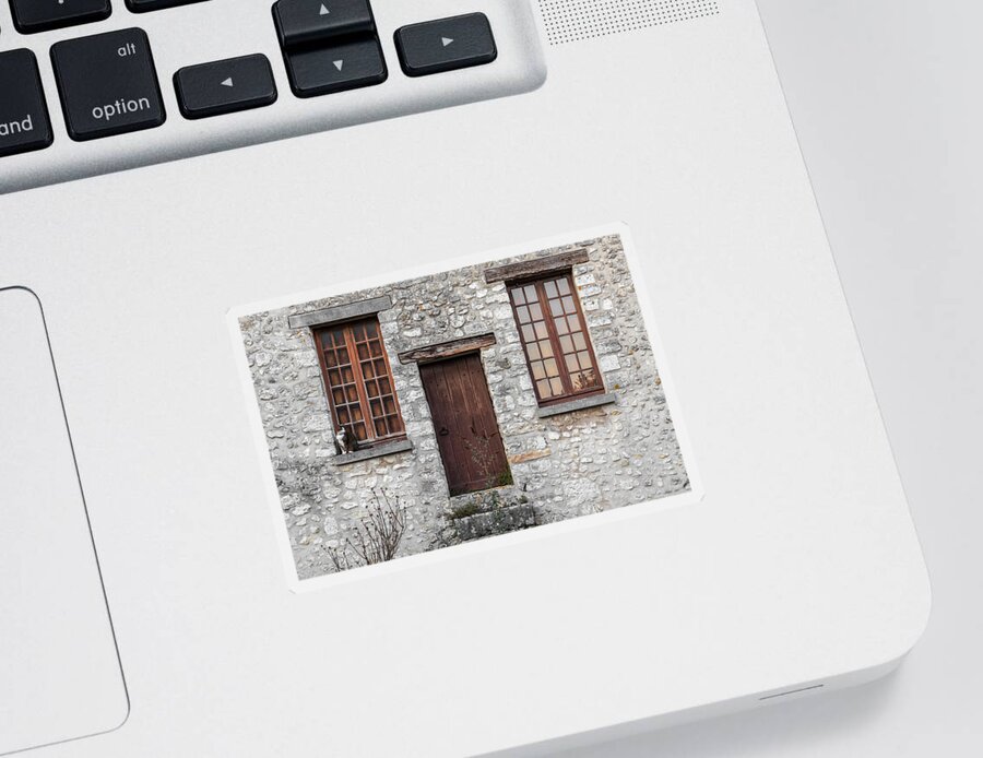 Home Sticker featuring the photograph Old building with cat on window sill by Fabiano Di Paolo