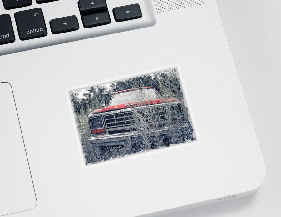 Paint Sticker featuring the digital art Old Dodge in the Weeds Painterly by Edward Fielding