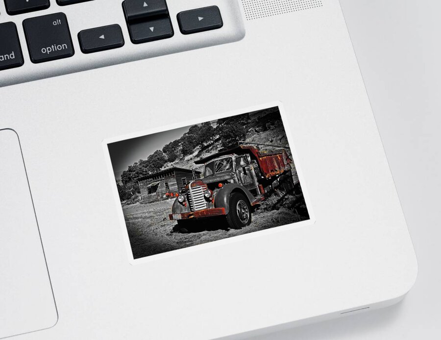  Sticker featuring the digital art Old Dump Truck by Fred Loring