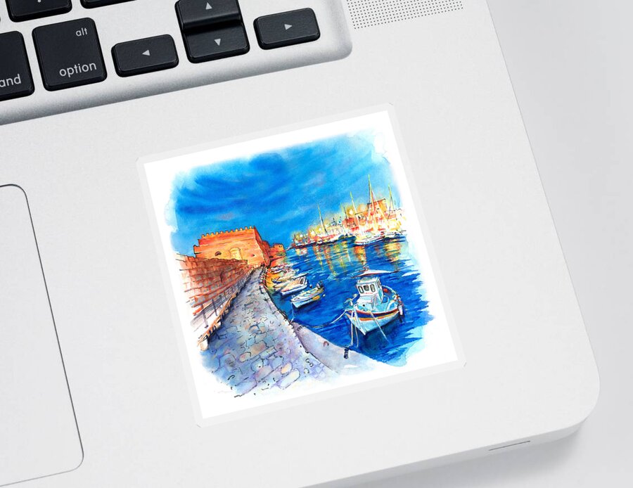 Heraklion Sticker featuring the painting Old Harbour of Heraklion At Night by Miki De Goodaboom
