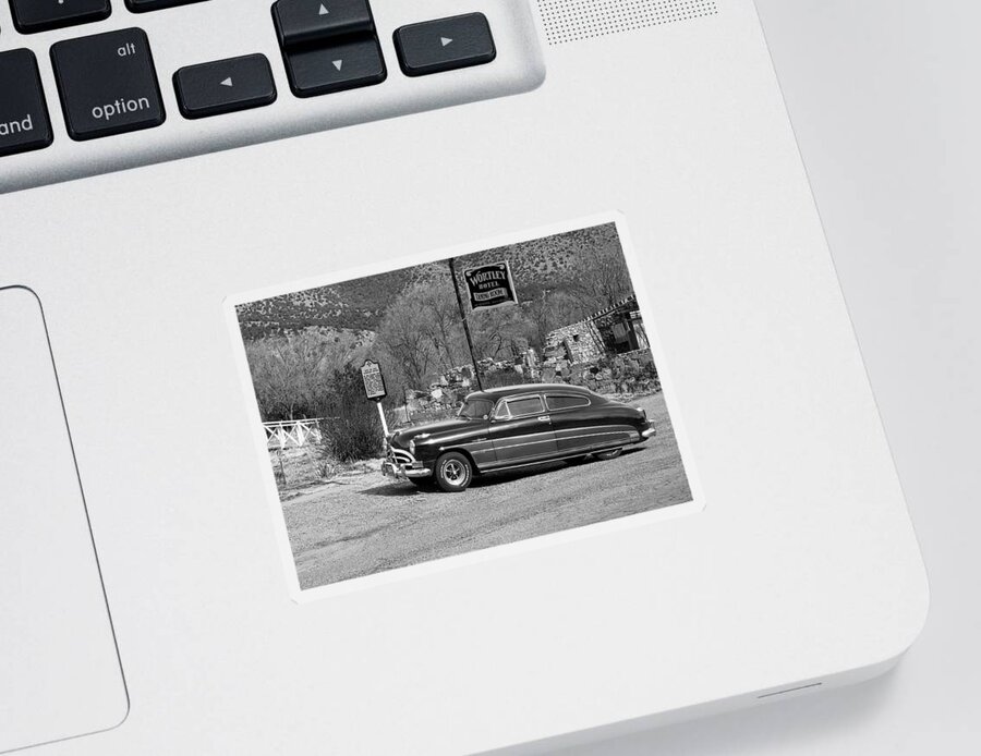 Old Hudson Car Photo Sticker featuring the photograph Old Hudson Car BW by Bob Pardue