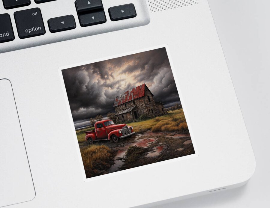 Rustic Sticker featuring the painting Old Vintage Farm Truck and Barn by Lourry Legarde