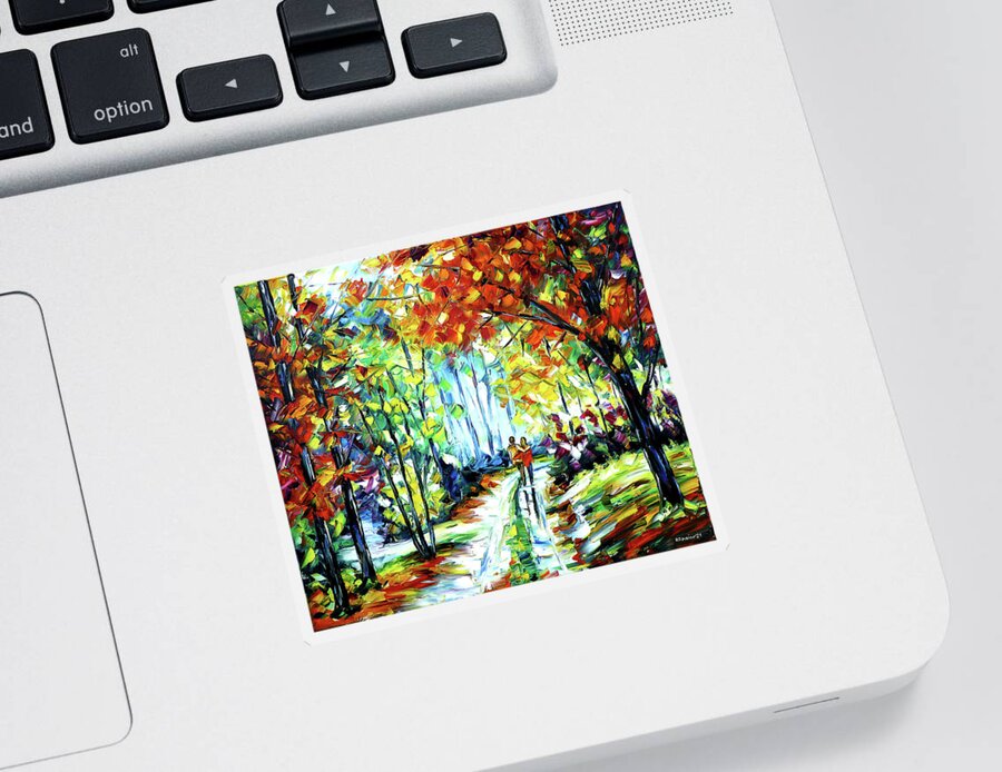 Autumn Walk Sticker featuring the painting On An Autumn Day by Mirek Kuzniar