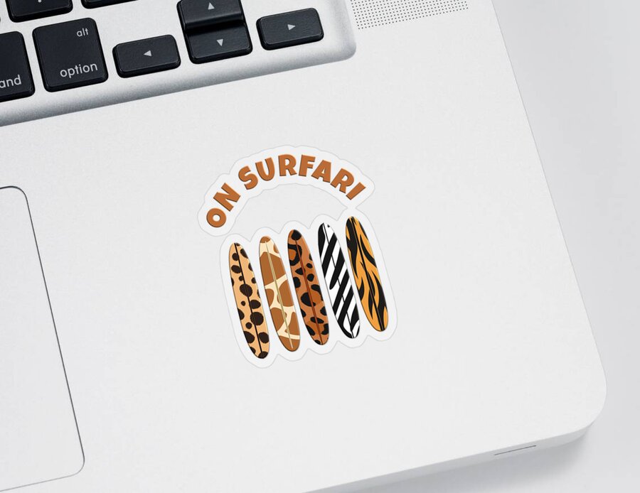 Wild Sticker featuring the digital art On Surfari Animal Print Surfboards by Barefoot Bodeez Art