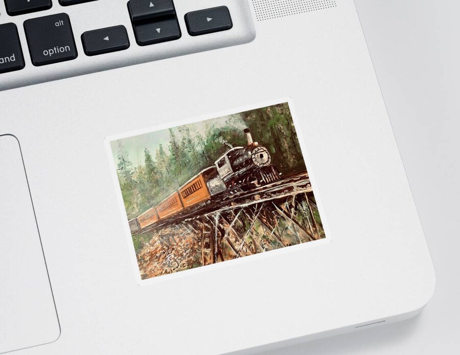 Railroad Sticker featuring the painting On The Old Railroad by Larry Whitler