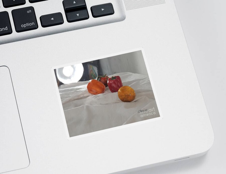 Bell Peppers Sticker featuring the digital art Orange and Bell Peppers. by Joe Roache